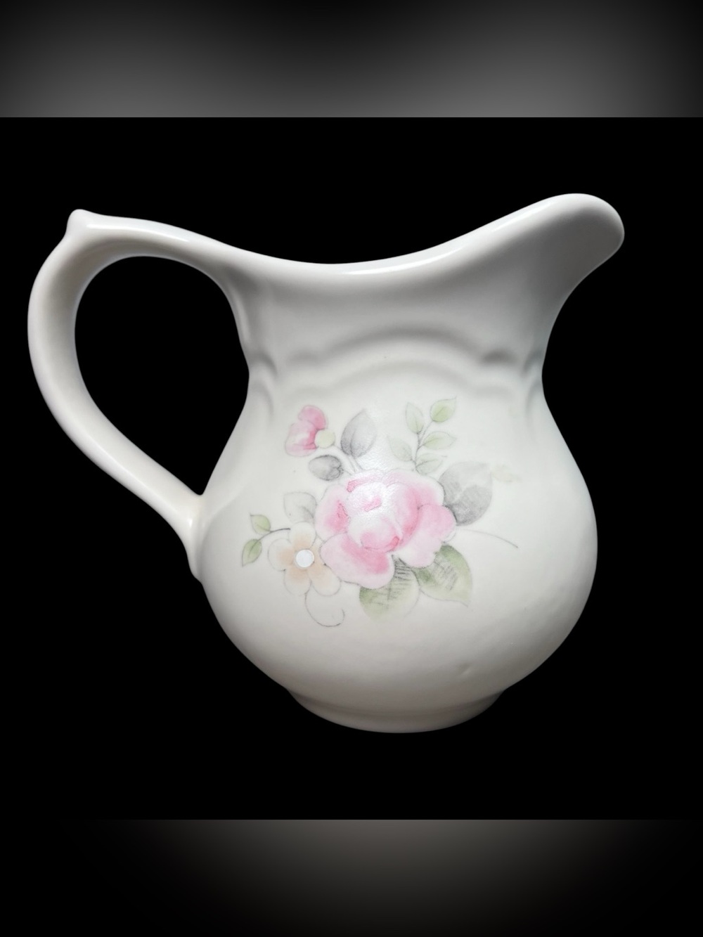 Vintage Pfaltzgraff Tea Rose Creamer Pitcher Stoneware USA Pink Floral 4.5" tall